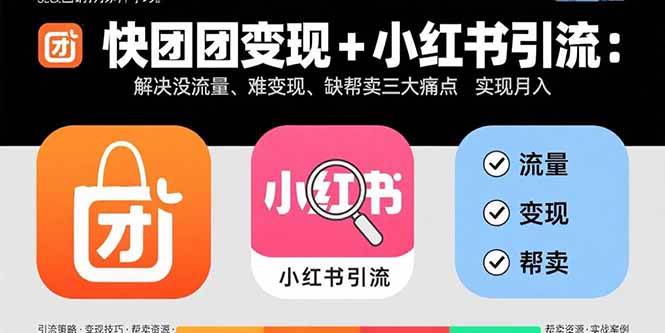 （15877期）快团团变现+小红书引流：解决没流量、难变现、缺帮卖三大痛点 实现月入3w+-3YVIP资源库