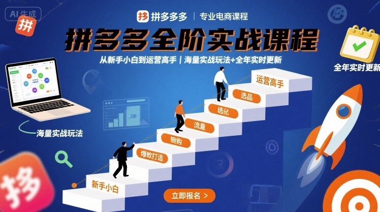 拼多多全阶实战课程，从新手小白到运营高手，海量实战玩法+全年实时更新【2025年9月更新】-3YVIP资源库