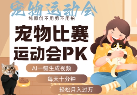 AI一键生成宠物比赛运动会PK视频，纯原创不用剪不用拍，每天十分钟，轻松月入过1W+-3YVIP资源库