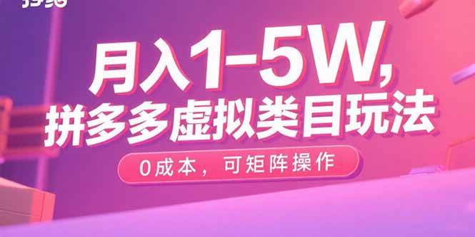 （15903期）月入1-5W，拼多多虚拟类目玩法，0成本，可矩阵操作-3YVIP资源库