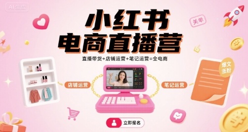 小红书电商直播营，直播带货+店铺运营+笔记运营=全电商-3YVIP资源库