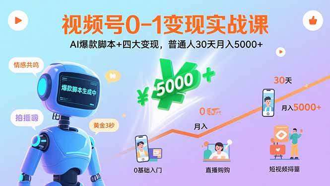 （15917期）视频号0-1变现实战课：AI爆款脚本+四大变现，普通人30天月入5000+-3YVIP资源库
