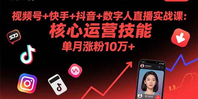 （15917期）视频号+快手+抖音+数字人直播实战课(9月)：核心运营技能，单月涨粉10万+-3YVIP资源库
