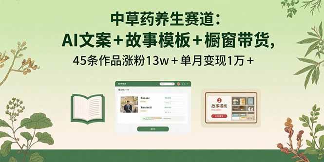 （15925期）中草药养生赛道：AI文案+故事模板+橱带货，45条作品涨粉13w+单月变现1万+-3YVIP资源库