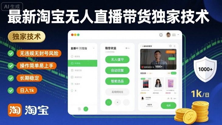 最新淘宝无人直播带货独家技术，无违规无封号风险，操作简单易上手，长期稳定日入1k【揭秘】-3YVIP资源库