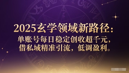 2025玄学领域新路径：单账号每日稳定创收1k+，借私域精准引流，低调盈利-3YVIP资源库