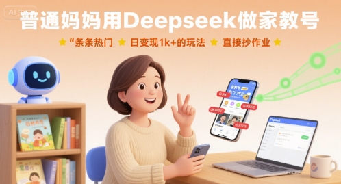 普通妈妈用Deepseek做家教号，条条热门，日变现1k+的玩法，直接抄作业-3YVIP资源库