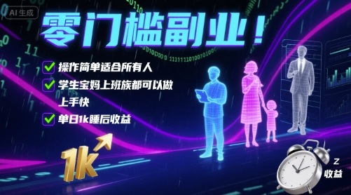零门槛副业！操作简单适合所有人，学生宝妈上班族都可以做，上手快，单日1k睡后收益【揭秘】-3YVIP资源库