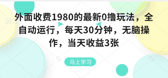 外面收费1980的最新0撸玩法，全自动挂G，每天30分钟，无脑操作，当天收益3张【揭秘】-3YVIP资源库