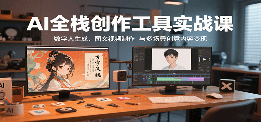 AI全栈创作工具实战课：数字人生成、图文视频制作与多场景创意内容变现-3YVIP资源库