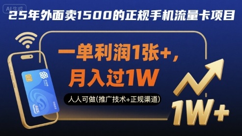 25年外面卖1500的正规手机流量卡项目，一单利润1张+，月入过1W，人人可做(推广技术+正规渠道)【揭秘】-3YVIP资源库