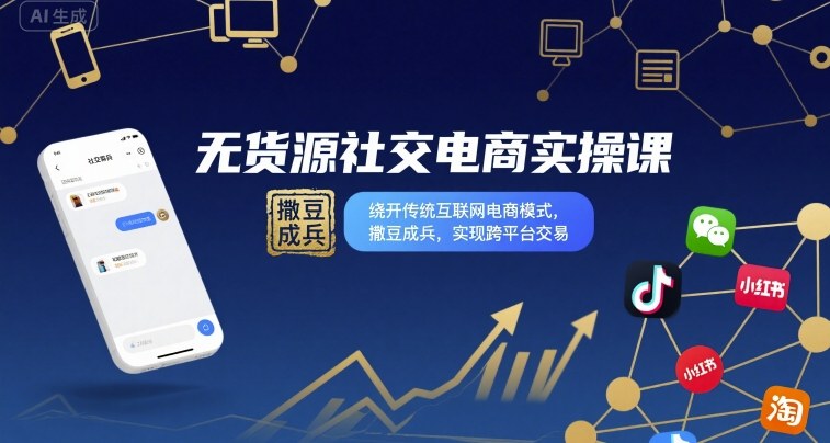 无货源社交电商实操课，绕开传统互联网电商模式，撒豆成兵，实现跨平台交易-3YVIP资源库