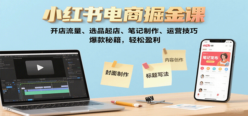 小红书电商掘金课：开店流量、选品起店、笔记制作、运营技巧，爆款秘籍，轻松盈利-3YVIP资源库