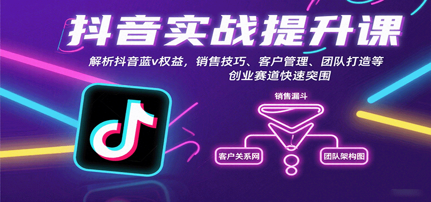 抖音实战提升课：解析抖音蓝v权益，销售技巧、客户管理、团队打造等创业赛道快速突围-3YVIP资源库