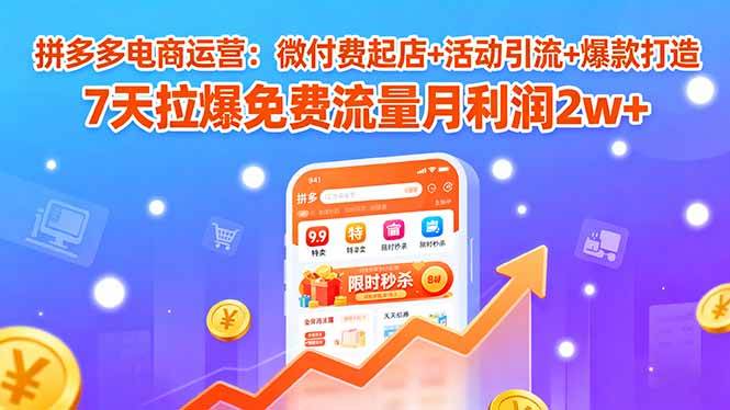 （15960期）拼多多电商运营：微付费起店+活动引流+爆款打造 7天拉爆免费流量月利润2w+-3YVIP资源库