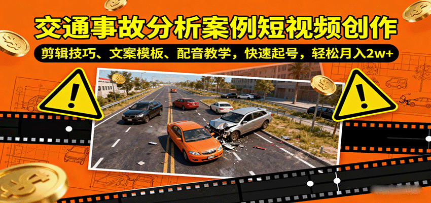 交通事故分析案例短视频创作，剪辑技巧、文案模板、配音教学，快速起号，轻松月入2w+-3YVIP资源库