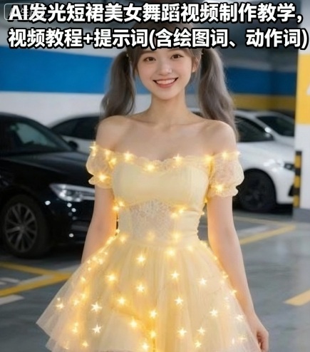 AI发光短裙美女舞蹈视频制作教学，视频教程+提示词(含绘图词、动作词)-3YVIP资源库