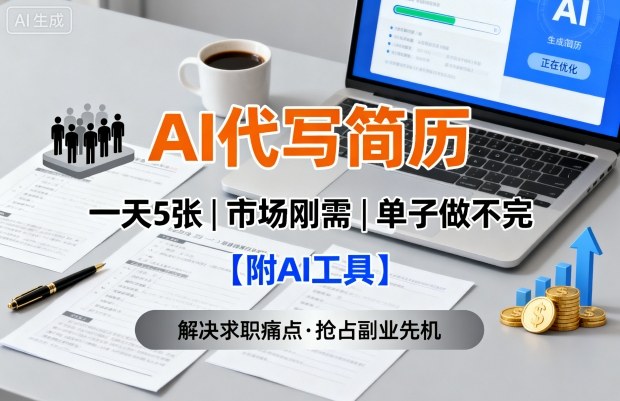 AI代写简历，一天5张，今年找工作难，市场刚需，单子做不完【附AI工具】-3YVIP资源库