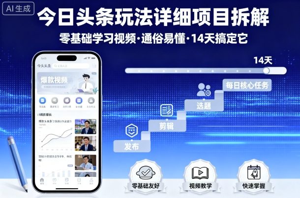 今日头条玩法详细项目拆解，零基础学习视频 通俗易懂 14天搞定它-3YVIP资源库