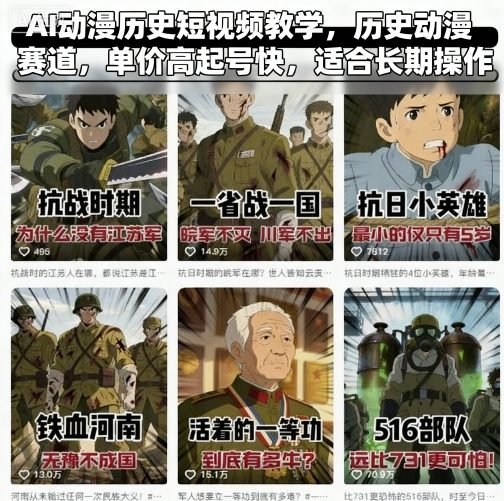 AI动漫历史短视频教学，历史动漫赛道，单价高起号快，适合长期操作-3YVIP资源库