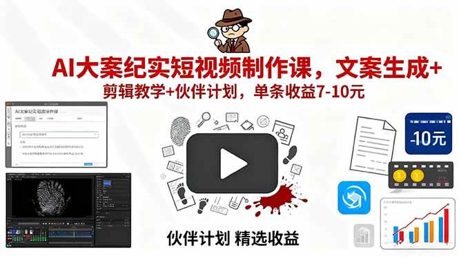 （15992期）AI大案纪实短视频制作课，文案生成+剪辑教学+伙伴计划，单条收益7-10元-3YVIP资源库