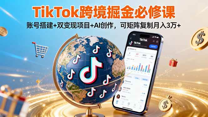 （16003期）TikTo跨境掘金必修课，账号搭建+双变现项目+AI创作，可矩阵复制月入3万+-3YVIP资源库