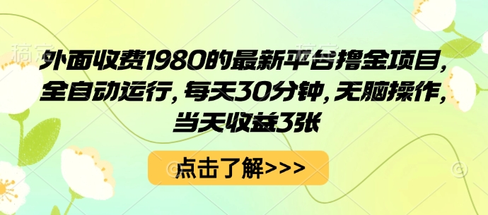 外面收费1980的最新平台撸金项目，全自动运行，每天30分钟，无脑操作，当天收益3张【揭秘】-3YVIP资源库
