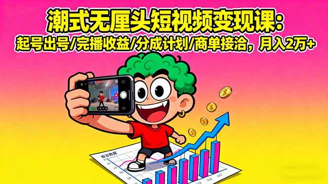 （16023期）潮式无厘头短视频变现课：起号出号/完播收益/分成计划/商单接洽，月入2万+-3YVIP资源库