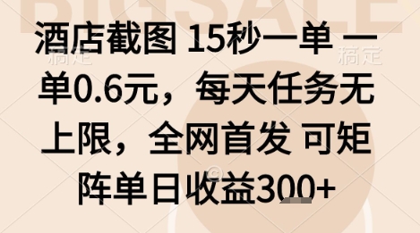 酒店截图项目，15秒一单，一单0.6米，每天任务无上限，全网首发可矩阵单日收益3张+【揭秘】-3YVIP资源库