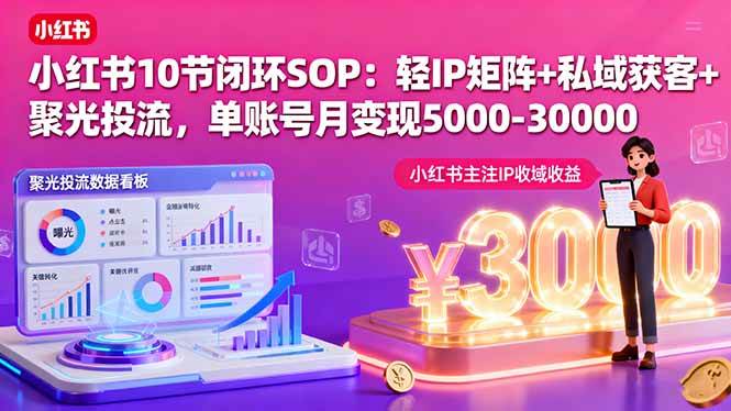 （16026期）小红书10节闭环SOP：轻IP矩阵+私域获客+聚光投流，单账号月变现5000-30000-3YVIP资源库