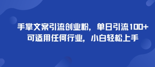 手掌文案引流创业粉，单日引流100+，可适用任何行业，小白轻松上手-3YVIP资源库