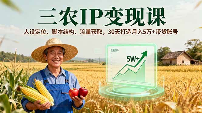 （16044期）三农IP变现课，人设定位、脚本结构、流量获取，30天打造月入5万+带货账号-3YVIP资源库