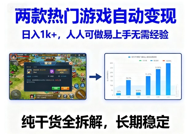 两款热门游戏自动变现，日入1k+，人人可做易上手无需经验，纯干货全拆解，长期稳定【揭秘】-3YVIP资源库