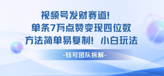 视频号发财赛道单条7W点赞变现四位数方法简单易复制小白玩法-3YVIP资源库