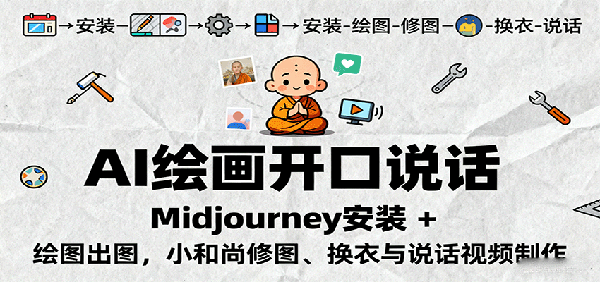 AI绘画开口说话，Midjourney安装 + 绘图出图，小和尚修图、换衣与说话视频制作-3YVIP资源库