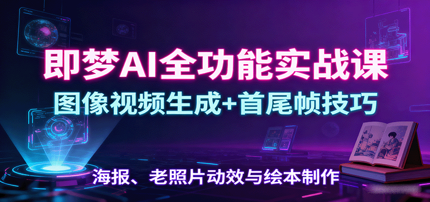 即梦AI全功能实战课：图像视频生成+首尾帧技巧，海报、老照片动效与绘本制作-3YVIP资源库