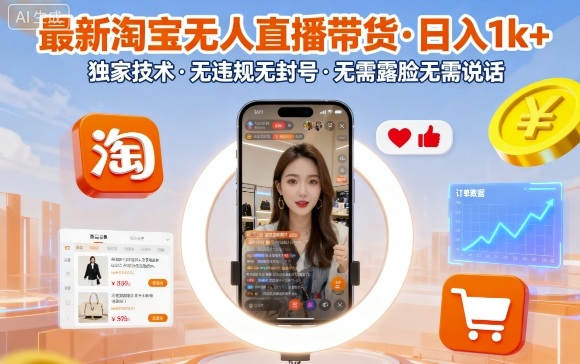 最新淘宝无人直播带货，日入1k+，独家技术，无违规无封号，无需露脸无需说话【揭秘】-3YVIP资源库