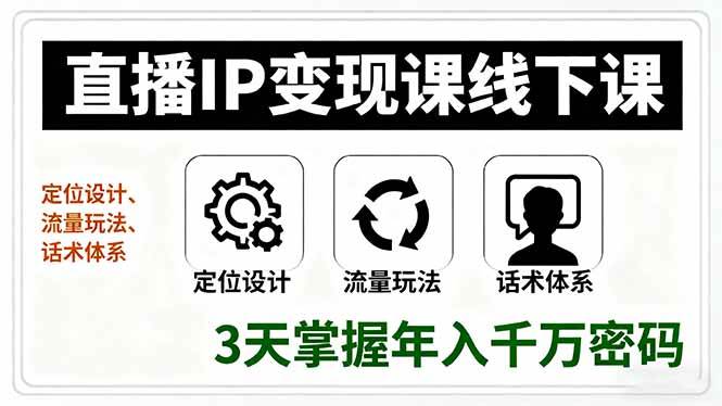 （16065期）直播IP变现课线下课，定位设计、流量玩法、话术体系，3天掌握年入千万密码-3YVIP资源库