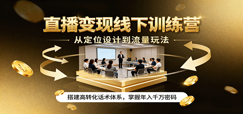 直播变现线下训练营，从定位设计到流量玩法，搭建高转化话术体系，掌握年入千万密码-3YVIP资源库