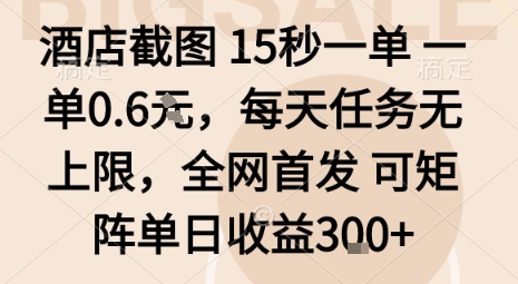 酒店截图15秒一单，一单0.6米，每天任务无上限，全网首发可矩阵单日收益3张【揭秘】-3YVIP资源库