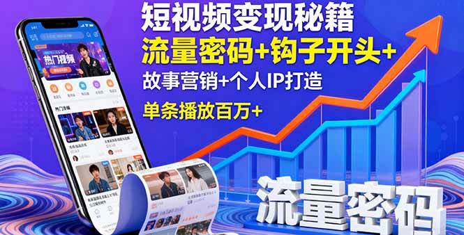 （16079期）短视频变现秘籍，流量密码+钩子开头+故事营销+个人IP打造，单条播放百万+-3YVIP资源库