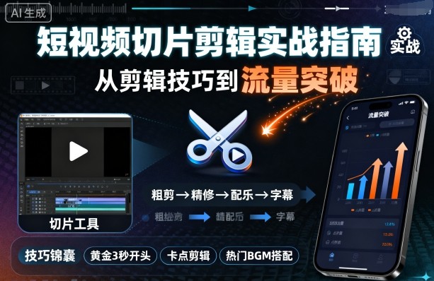 短视频切片剪辑实战指南，从剪辑技巧到流量突破-3YVIP资源库
