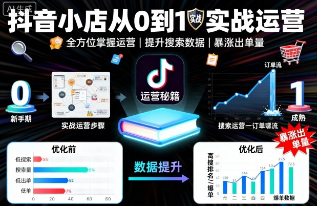 抖音小店从0到1实战运营，帮你全方位掌握小店运营，提升搜索数据与出单量-3YVIP资源库