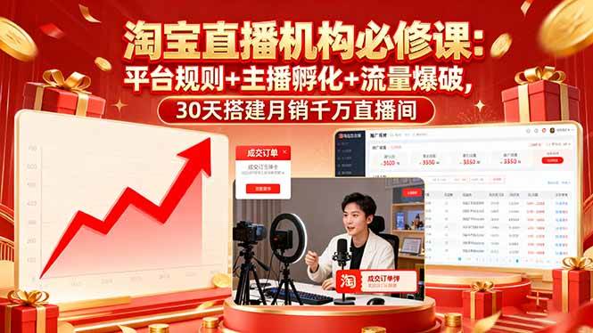 （16087期）淘宝直播机构必修课：平台规则/主播孵化/流量爆破,30天搭建月销千万直播间-3YVIP资源库