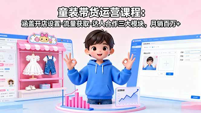 （16081期）童装带货运营课程：涵盖开店设置-流量获取-达人合作三大模块，月销百万+-3YVIP资源库
