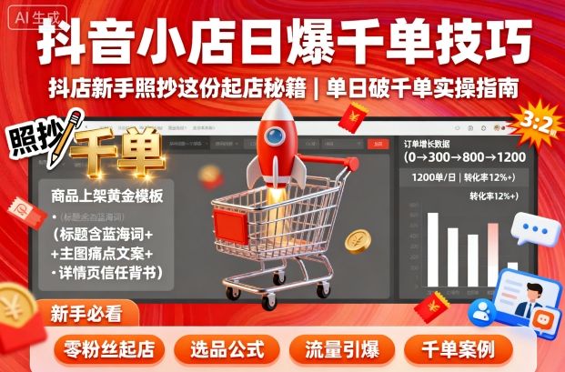 抖音小店日爆千单技巧，抖店新手照抄这份起店秘籍，单日破千单-3YVIP资源库