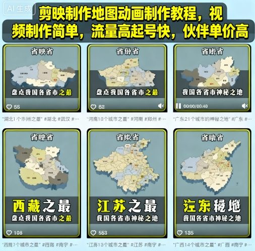 剪映制作地图动画制作教程，视频制作简单，流量高起号快，伙伴单价高-3YVIP资源库
