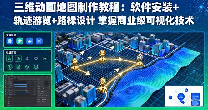 （16096期）三维动画地图制作教程：软件安装+轨迹游览+路标设计 掌握商业级可视化技术-3YVIP资源库