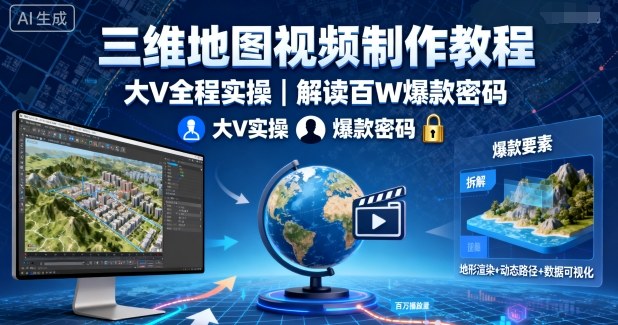 三维地图视频制作教程，大V全程实操，解读百W爆款密码-3YVIP资源库