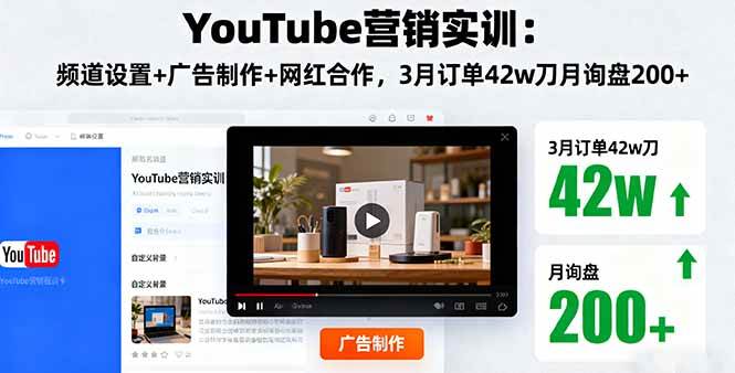 （16107期）YouTube营销实训：频道设置+广告制作+网红合作，3月订单42w刀月询盘200+-3YVIP资源库